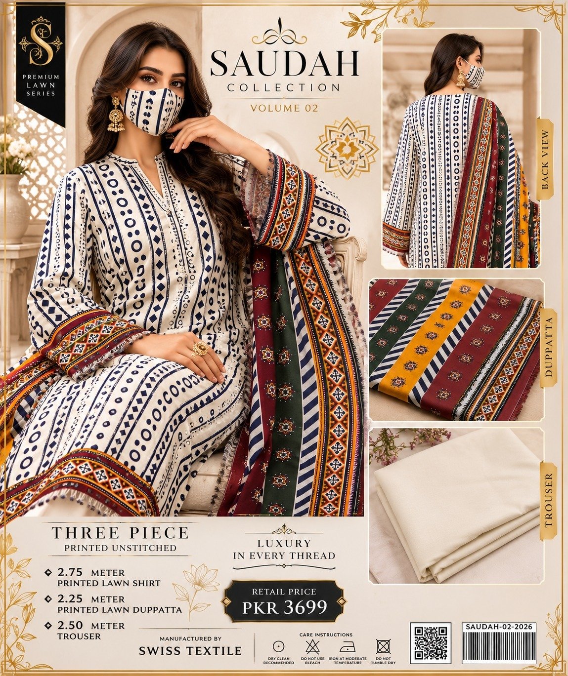 WhatsApp Image 2026-08-22 at 6.55.59 AM (1) Saudah Premium Lawn 3 Piece Unstitched Suit P-5 - Image 1