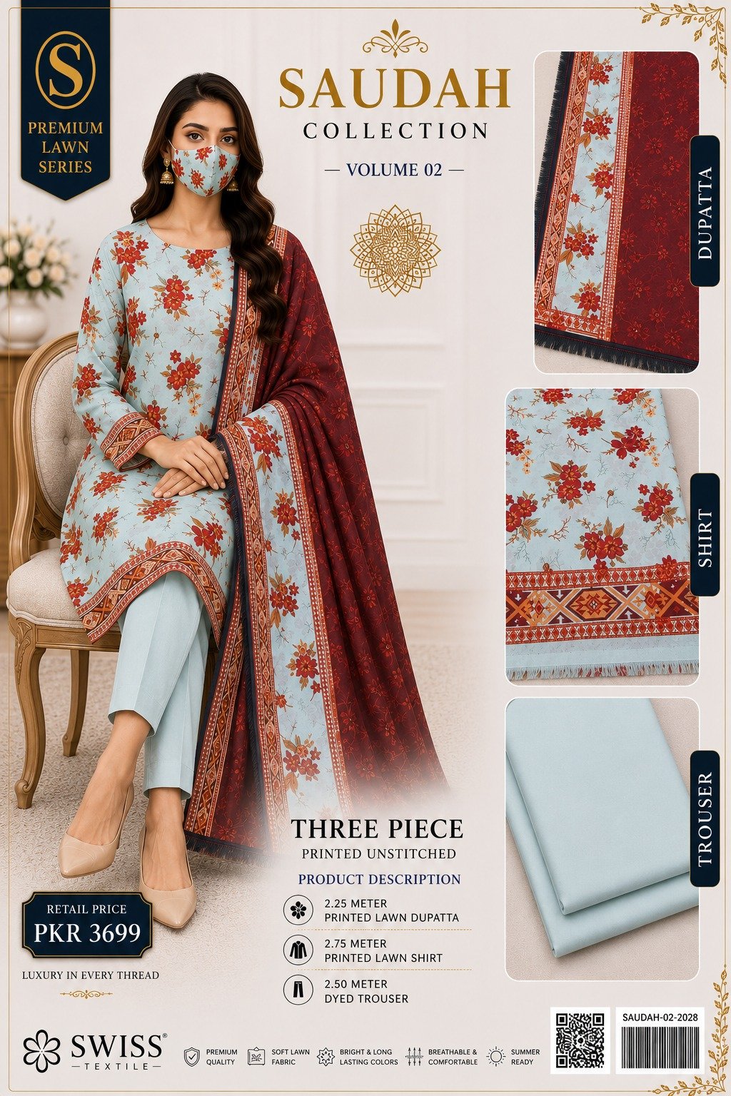 WhatsApp Image 2026-08-22 at 6.56.01 AM (1) Saudah Premium Lawn 3 Piece Unstitched Suit P-10 - Image 1