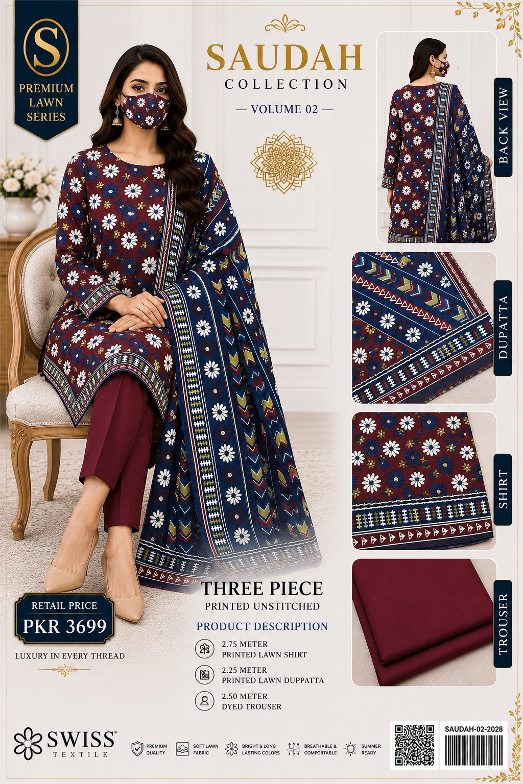 WhatsApp Image 2026-08-22 at 6.56.01 AM Saudah Premium Lawn 3 Piece Unstitched Suit P-11 - Image 1
