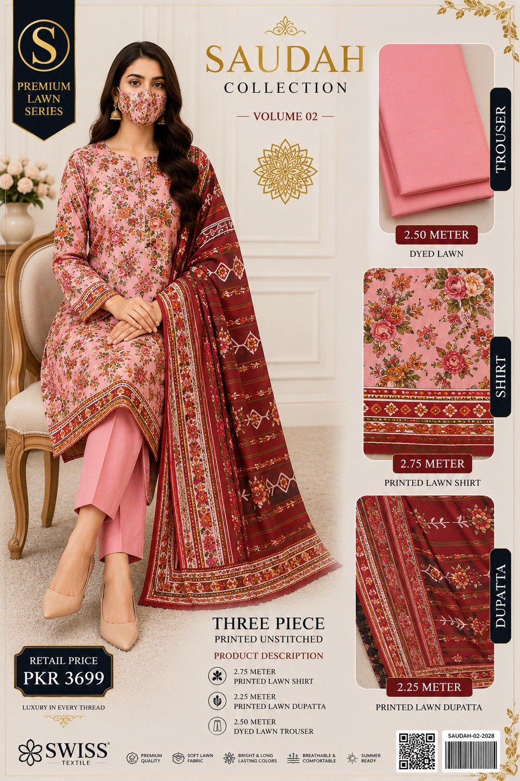 WhatsApp Image 2026-08-22 at 6.56.02 AM (1) Saudah Premium Lawn 3 Piece Unstitched Suit P-12 - Image 1