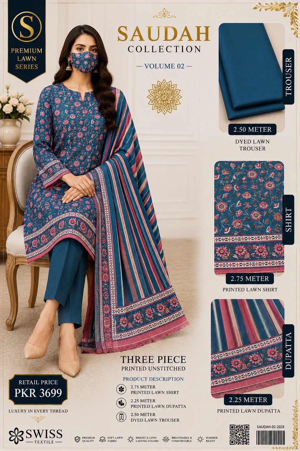 WhatsApp Image 2026-08-22 at 6.56.02 AM (2) Saudah Premium Lawn 3 Piece Unstitched Suit P-13 - Image 1