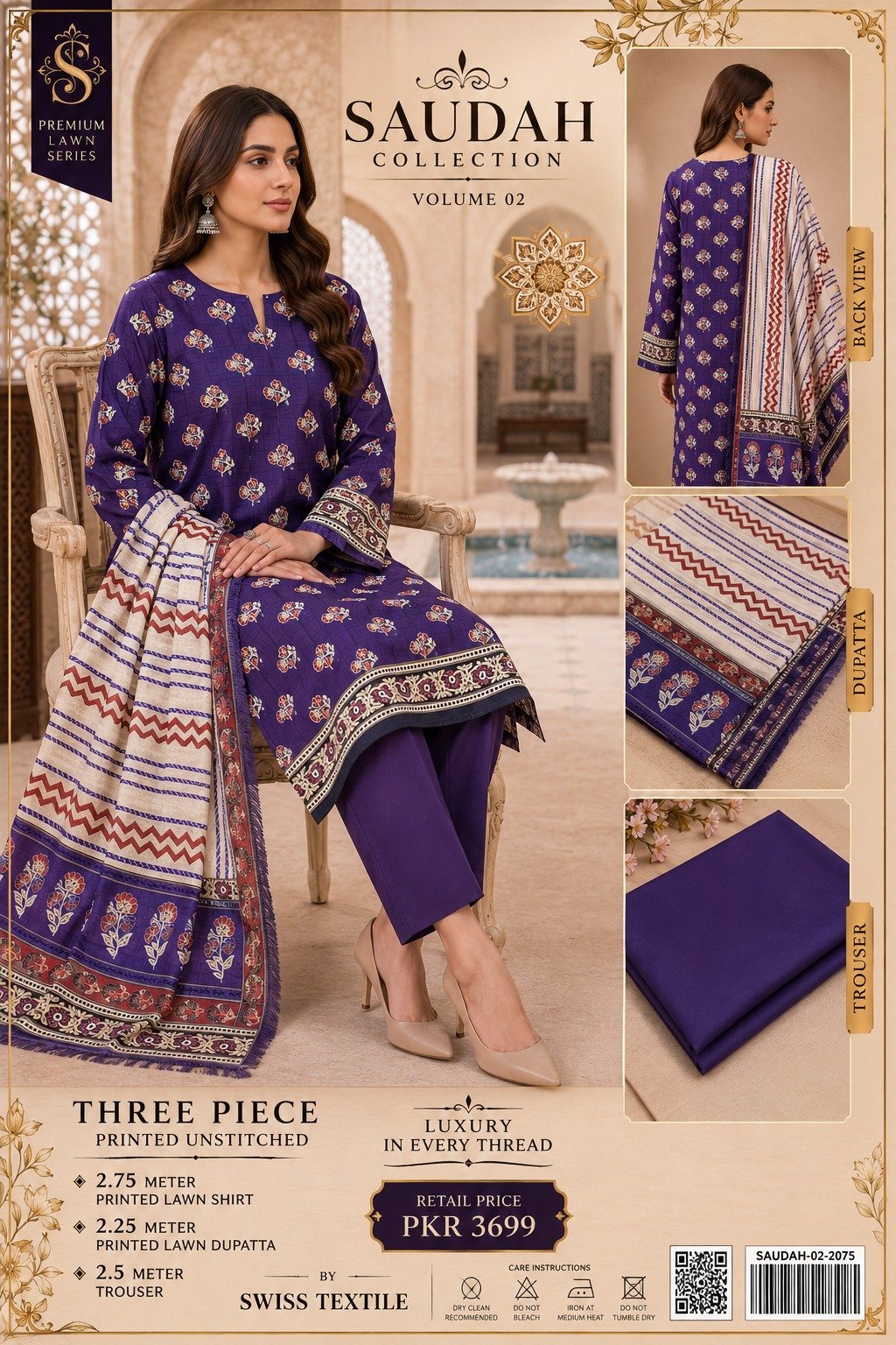 WhatsApp Image 2026-08-22 at 6.56.03 AM Saudah Premium Lawn 3 Piece Unstitched Suit P-1 - Image 1