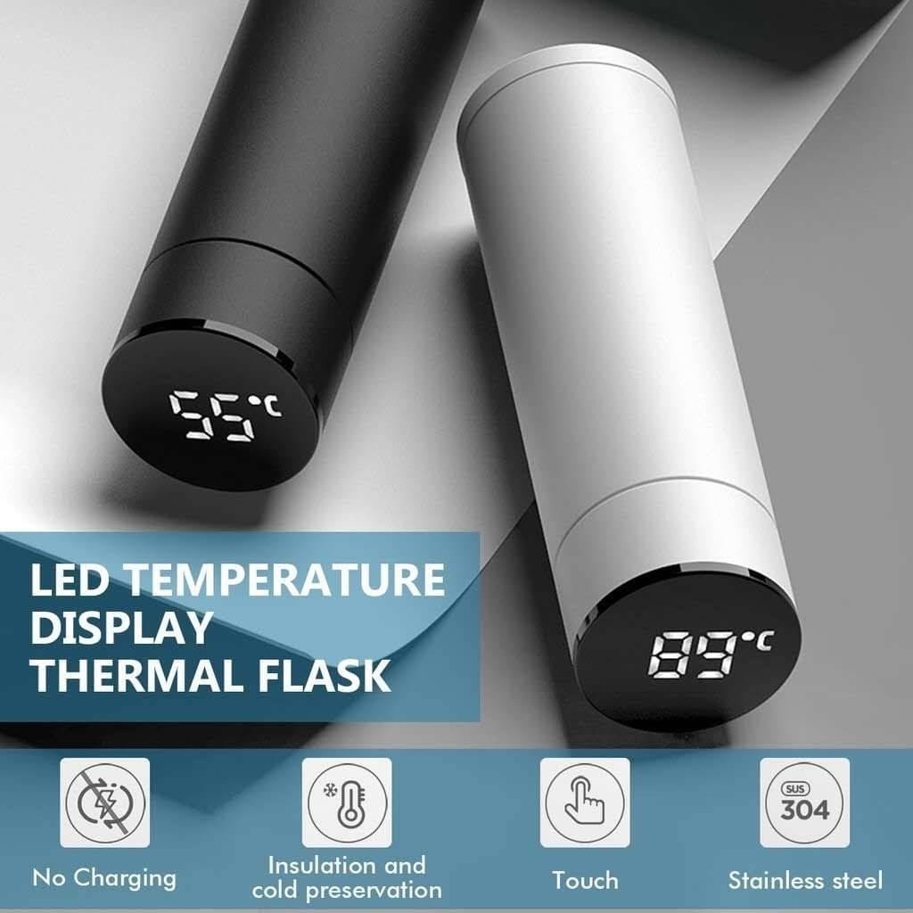 b656eeba-ce1a-437e-8610-936fb6c54f32 Smart 500ML stainless steel thermal water bottle with a touch LED temperature display. Designed for hot and cold beverages with a sleek, portable body. Available in Black and White. - Image 1
