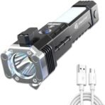3W Rechargeable LED Torch with COB Work Light, Magnet & Emergency Hammer - Image 3