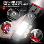 3W Rechargeable LED Torch with COB Work Light, Magnet & Emergency Hammer