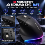 Monster Airmars M1 Wireless Vertical Ergonomic Mouse – Bluetooth + 2.4G, RGB, 3200 DPI - Image 3
