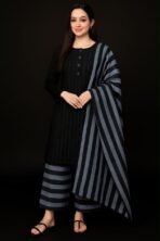 Premium Khaddar Stripe 3 Piece Unstitched Suit - Winter Collection - Image 2